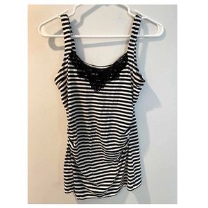 XS Black House White Market striped ruched tank
